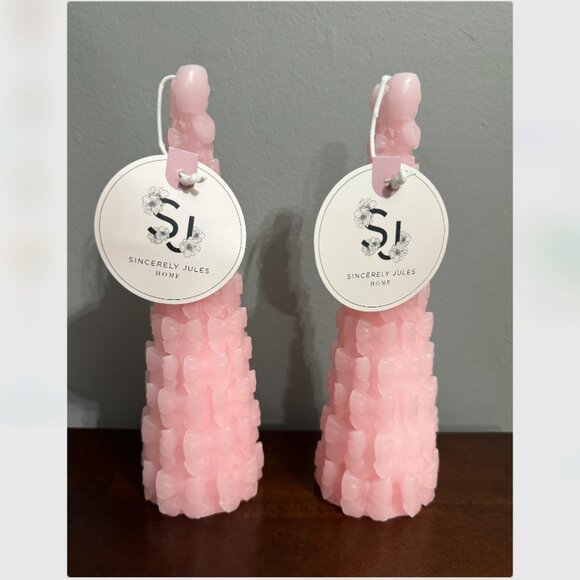 Sincerly Jules Other - NEW Sincerely Jules Home 8" Pink Bow Christmas Tree Candle